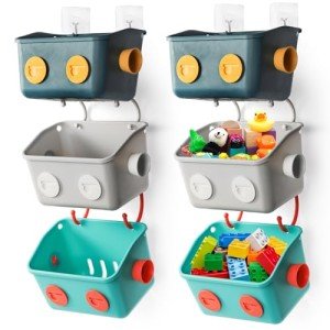Colorful Wall-Mounted Bath Toy Storage Organizer