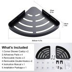 Adhesive Corner Shower Caddy Organizer with Hooks - 2 Pack