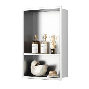 Brushed Stainless Steel Double Shelf Shower Niche