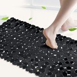 Non-Slip Black Pebble Bathtub Mat 16"x35