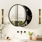 Black Round Medicine Cabinet Mirror with Shelf