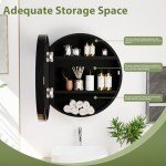 Black Round Medicine Cabinet Mirror with Shelf