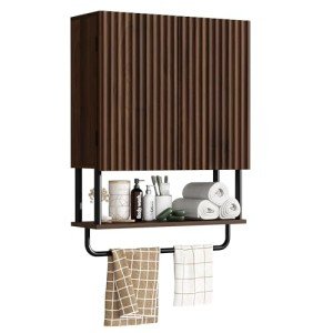 Fluted Wall Cabinet with Adjustable Shelves and Towel Bar