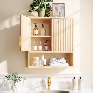 VINGLI Fluted Bathroom Wall Cabinet - Natural Oak