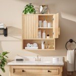 VINGLI Fluted Bathroom Wall Cabinet - Natural Oak