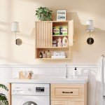 VINGLI Fluted Bathroom Wall Cabinet - Natural Oak