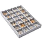 Gray Velvet Jewelry Organizer Tray with 24 Grids
