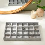 Gray Velvet Jewelry Organizer Tray with 24 Grids
