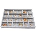 Gray Velvet Jewelry Organizer Tray with 24 Grids