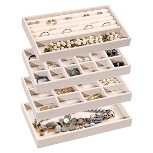 Stackable Velvet Jewelry Organizer Tray Set of 4