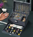 Grey Velvet Jewelry Organizer Box with Lock