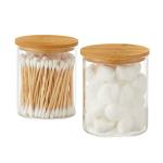 INIUNIK Bamboo Lid Glass Qtip Holder - 2 Pack