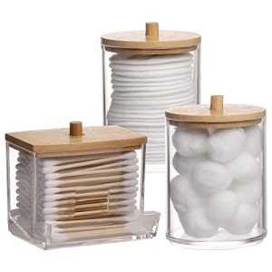 Stylish Bathroom Organizer with Wooden Lid for Swabs