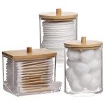 Stylish Bathroom Organizer with Wooden Lid for Swabs
