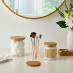 INIUNIK Bamboo Lid Glass Qtip Holder - 2 Pack