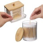 Stylish Bathroom Organizer with Wooden Lid for Swabs