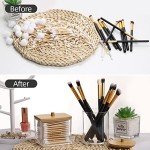 Stylish Bathroom Organizer with Wooden Lid for Swabs