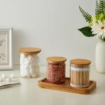 INIUNIK Bamboo Lid Glass Qtip Holder - 2 Pack