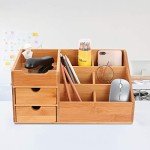 Bamboo Makeup Organizer with Drawers for Vanity