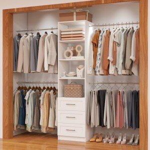 Adjustable Walk-In Closet Organizer with Drawers and Rods
