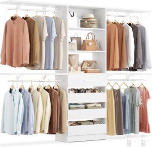 8FT Wood Closet Organizer with 4 Drawers