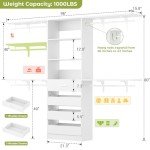 8FT Wood Closet Organizer with 4 Drawers