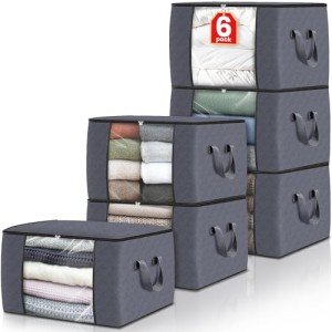 6 Pack Foldable Fabric Storage Totes - Grey