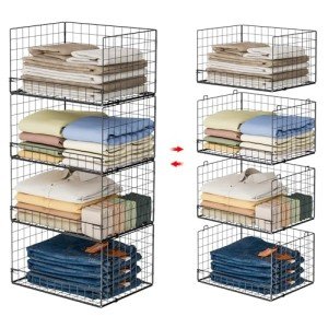 4-Tier Stackable Closet Organizers and Shelf Bins