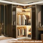 Corner Closet Organizer System with Shelves and Rods