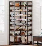 9-Tier Corner Shoe Rack Organizer in Rustic Brown