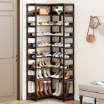 9-Tier Corner Shoe Rack Organizer in Rustic Brown