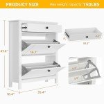Slim White Shoe Cabinet with Adjustable Flip Drawers