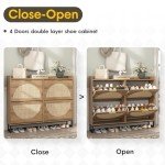 Large Rattan Shoe Storage Cabinet with 4 Drawers