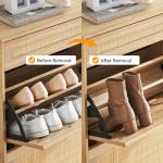 Narrow Oak Shoe Storage Cabinet with Rattan Drawers