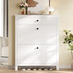 Slim White Shoe Cabinet with Adjustable Flip Drawers