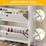 Slim White Shoe Cabinet with Adjustable Flip Drawers
