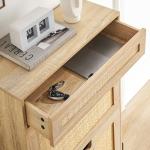Narrow Oak Shoe Storage Cabinet with Rattan Drawers