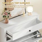 Slim White Shoe Cabinet with Adjustable Flip Drawers
