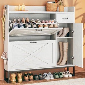 Shoe Cabinet with Flip Drawers and Adjustable Shelves