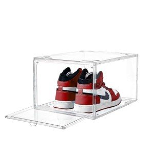 Stackable Clear Shoe Boxes with Magnetic Drop Door