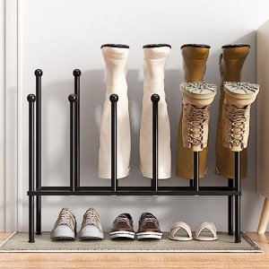Black Metal Free Standing Shoe Rack for 6 Pairs