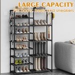 Tall Garage Shoe Rack with Hooks - Large Capacity