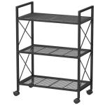 3-Tier Metal Storage Rack with Wheels - Black