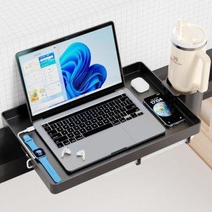 Black Clip-On Bedside Shelf with Cup Holder