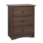 Tall Nightstand with 3 Drawers in Espresso