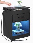Black Nightstand with Charging Station and LED Lights