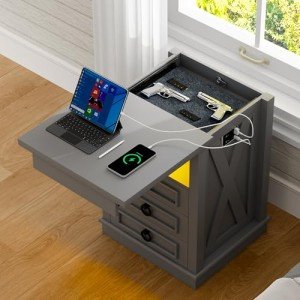 Farmhouse Nightstand with Gun Drawer and LED Lights