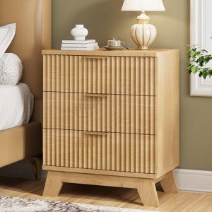Fluted Nightstand with 3 Large Storage Drawers