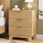 Fluted Nightstand with 3 Large Storage Drawers