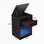 Black Nightstand with Charging Station and LED Lights